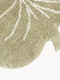 Tappeto per bambini fatto a mano con motivo in rilievo Mini Monstera, lavabile, Retro: 100% cotone, Verde oliva, bianco latte, Larg. 75 x Lung. 100 cm (taglia XS)