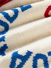 Cuscino decorativo in lana fatto a mano Quaalude, Retro: velluto, Bianco latte, blu, rosso, Ø 36 cm