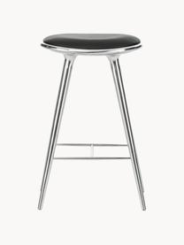 Sgabello da bar in alluminio e pelle High Stool, Gambe: alluminio rivestito, Seduta: pelle, Argentato, pelle nero, Larg. 45 x Alt. 69 cm