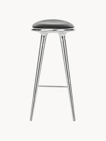 Barhocker High Stool aus Aluminium und Leder, Beine: Aluminium, beschichtet, Sitzfläche: Leder, Silberfarben, Leder Schwarz, B 45 x H 69 cm