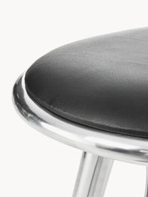 Tabouret de comptoir High Stool, Argenté, cuir noir, larg. 45 x haut. 69 cm