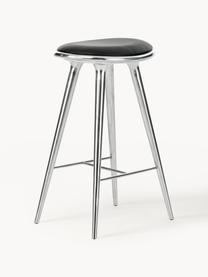 Barkruk High Stool, Poten: gecoat aluminium, Zitvlak: leer, Leer zwart, zilverkleurig, B 45 x H 69 cm