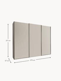 Schwebetürenschrank Monaco, 3-türig, Korpus: Holzwerkstoff, foliert, Leisten: Metall, beschichtet, Beige, B 279 x H 217 cm