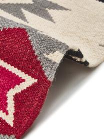 Kilim en laine tissé main Zohra Rose, Beige, gris, noir, rouge