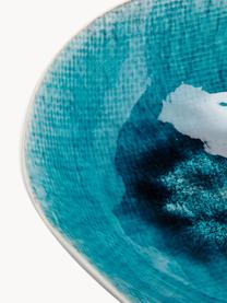 Handgemaakte schalen Mustique, 4 stuks, Keramiek, geglazuurd, Turquoise, wit, Ø 17 x H 6 cm