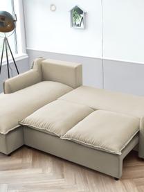 Sofá cama rinconero Mona, con espacio de almacenamiento, Tapizado: 100% poliéster, repelente, Estructura: madera aglomerado, Patas: plástico, Color arena, An 230 x F 170 cm