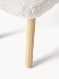 Tabouret en tissu bouclé avec pieds en bois Wing, Peluche blanc, bois de bouleau, larg. 50 x haut. 41 cm