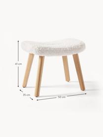 Tabouret en tissu bouclé avec pieds en bois Wing, Peluche blanc, bois de bouleau, larg. 50 x haut. 41 cm