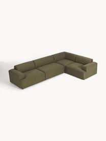 Grand canapé d'angle 4 places Melva, Tissu vert olive, larg. 339 x prof. 220 cm, dossier à droite