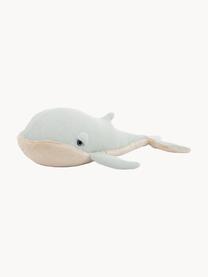 Coussin peluche artisanal Whale, Vert menthe, beige clair, larg. 140 x haut. 80 cm