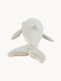 Coussin peluche artisanal Whale, Vert menthe, beige clair, larg. 140 x haut. 80 cm