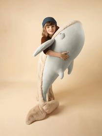 Coussin peluche artisanal Whale, Vert menthe, beige clair, larg. 140 x haut. 80 cm