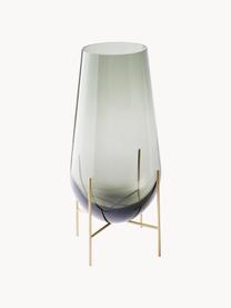 Mundgeblasene Bodenvase Échasse, H 28 cm, Gestell: Messing, Vase: Glas, mundgeblasen, Hellgrau, transparent, Ø 15 x H 28 cm