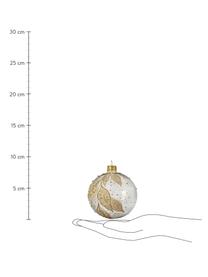 Kerstballen Leaves Ø 8 cm, 6 stuks, Goudkleurig, wit, Ø 8 cm