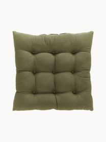 Coussin de chaise en coton Sasha, Vert olive, larg. 40 x long. 40 cm