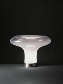 Lampe à poser soufflée bouche Lesbo, Verre, soufflé bouche, Blanc, argenté, Ø 52 x haut. 37 cm