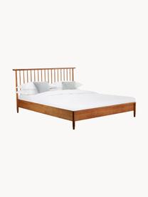 Holzbett Windsor mit Kopfteil aus massivem Kiefernholz, Massives Kiefernholz, FSC-zertifiziert, Kiefernholz, dunkel, B 140 x L 200 cm