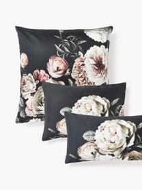 Poszewka na poduszkę z satyny bawełnianej Blossom, Antracytowy, wielobarwny, S 40 x D 80 cm