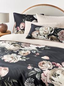 Poszewka na poduszkę z satyny bawełnianej Blossom, Antracytowy, wielobarwny, S 40 x D 80 cm