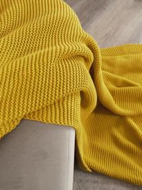 Plaid en tricot Adalyn, 100 % coton bio, certifié GOTS, Jaune, larg. 150 x long. 200 cm