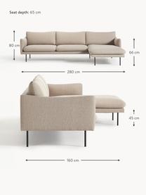 Divano angolare Moby, Rivestimento: poliestere Con 35.000 cic, Struttura: legno di pino massiccio, Piedini: metallo verniciato a polv, Tessuto beige, Larg. 280 x Prof. 160 cm, chaise longue a sinistra