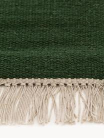 Tapis en laine tissé à la main avec franges Liv, 80 % laine, 20 % coton

Les tapis en laine peuvent perdre des fibres lors des premières semaines et des peluches peuvent se former, ce phénomène est naturel et diminue à mesure de votre usage et du temps, Vert foncé, larg. 80 x long. 150 cm (taille XS)