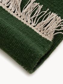 Alfombra artesanal de lana con flecos Liv, 80% algodón, 20% poliéster

Las alfombras de lana se pueden aflojar durante las primeras semanas de uso, la pelusa se reduce con el uso diario., Verde oscuro, An 80 x L 150 cm (Tamaño XS)