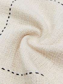 Poszewka na poduszkę z frędzlami i haftem w stylu boho Edvin, 100% bawełna, Odcienie kremowego, czarny, S 45 x D 45 cm