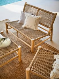 Federa arredo boho ricamata con frange Edvin, 100% cotone, Bianco crema, nero, Larg. 45 x Lung. 45 cm