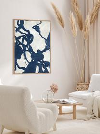 Handbeschilderde canvasdoek Blueplay met houten frame, Lijst: eikenhout, Gebroken wit, donkerblauw, B 92 x H 120 cm