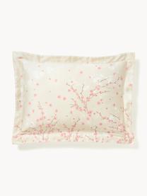 Funda de almohada de satén estampada Sakura, Beige claro, rosa claro, blanco, An 65 x L 65 cm