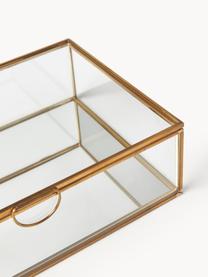 Opbergdoos Lirio van glas, Frame: gecoat metaal, Transparant, goudkleurig, B 20 x D 14 cm