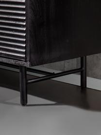 Credenza alta in legno di acacia con frontale scanalato Mamba, Struttura: legno di acacia verniciat, Gambe: metallo verniciato, Nero, Larg. 115 x Alt. 140 cm