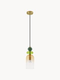 Petite suspension Murano, Tons verts, jaune moutarde, larg. 11 x haut. 30 cm