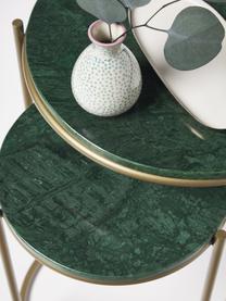 Komplet stolików pomocniczych z marmuru Ella, 2 elem., Zielony marmur, odcienie złotego, Komplet z różnymi rozmiarami