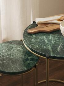Set di 2 tavolini in marmo Ella, Ripiani: marmo, Struttura: metallo verniciato a polv, Verde marmorizzato, dorato, Set in varie misure