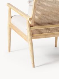 Fauteuil lounge en bois d'hévéa massif Manuell, Tissu blanc cassé, bois d'hévéa, larg. 65 x long. 71 cm