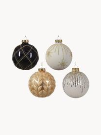 Weihnachtskugeln Glam, 12er-Set, Glas, Off White, Schwarz, Goldfarben, Ø 8 cm