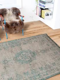 Tapis vintage chenille Medaillon, Vert, rose