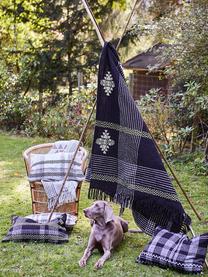 Plaid ethnique en PET recyclé Aztecy, Noir, blanc, beige