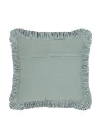 Housse de coussin en velours vert sauge à franges Phoeby, Coton, Vert sauge, larg. 40 x long. 40 cm