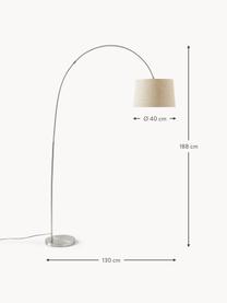 Lámpara arco grande Laurence, Pantalla: mezcla de algodón, Cable: plástico, Plateado, gris pardo, Al 188 cm