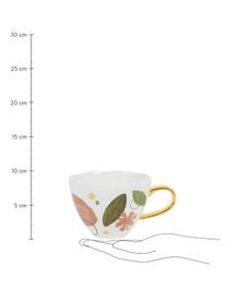 Tazza dipinta con manico dorato Good Morning Expressive, New Bone China, Bianco. rosa, verde, dorato, Ø 11 x Alt. 9 cm