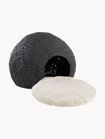 Cama para mascotas artesanal Niko, Tapizado: lino, Estructura: jacinto de agua, Negro, Ø 48 x Al 37 cm