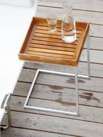 Outdoor bijzettafel Pizzo met teakhouten dienblad, Tafelblad: massief geolied teakhout, Frame: gepolijst edelstaal, Teakhoutkleurig, edelstaalkleurig, B 40 x H 52 cm