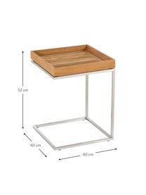 Mesa auxiliar para exterior con bandeja extraíble Pizzo, Tablero: madera de teca maciza ace, Estructura: acero inoxidable lijado, Teca, acero inoxidable, An 40 x Al 52 cm