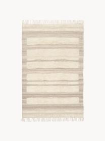 Handgewebter Wollteppich Anica mit Hoch-Tief-Effekt, Taupe, Cremeweiß, B 80 x L 150 cm (Größe XS)