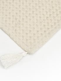 Waffelpiqué-Plaid Gopher in Offwhite mit Quasten, 100% Baumwolle, Gebrochenes Weiss, 125 x 150 cm