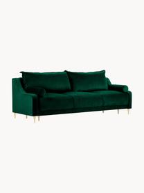 Divano letto 3 posti in velluto verde con contenitore Lea, Rivestimento: velluto di poliestere Il , Piedini: metallo verniciato a polv, Velluto verde bottiglia, ottonato, Larg. 215 x Alt. 94 cm