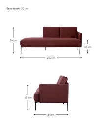 Fluwelen chaise longue Fluente in roodbruin met metalen poten, Bekleding: fluweel (hoogwaardig poly, Frame: massief grenenhout, Poten: gepoedercoat metaal, Bordeauxrood, B 202 x D 85 cm